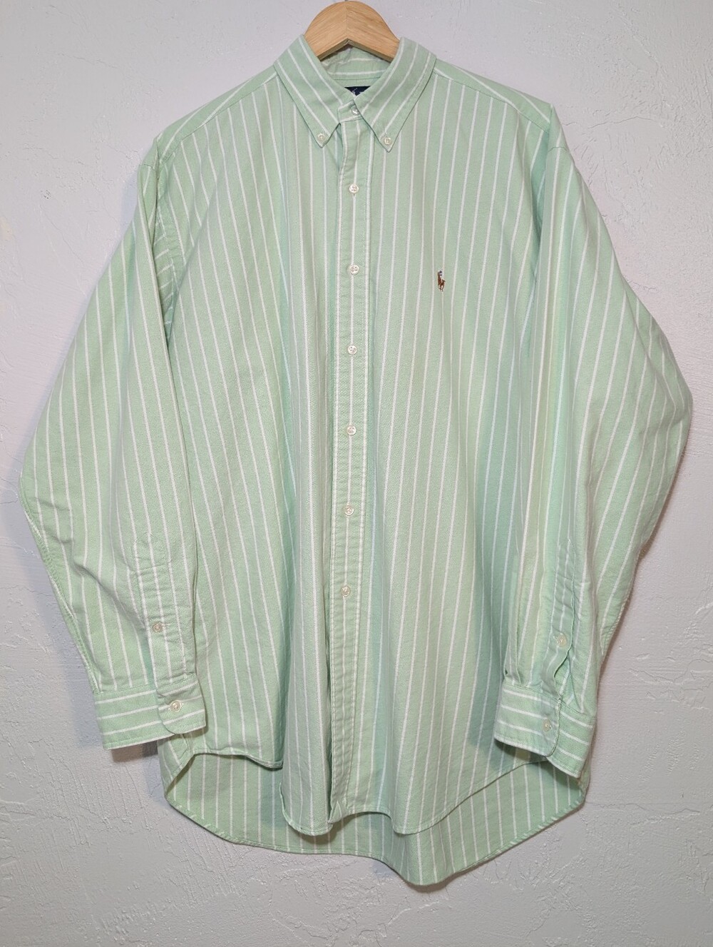 Ralph Lauren Mens Light Green Striped Blake Button Down Shirt Preppy Summer